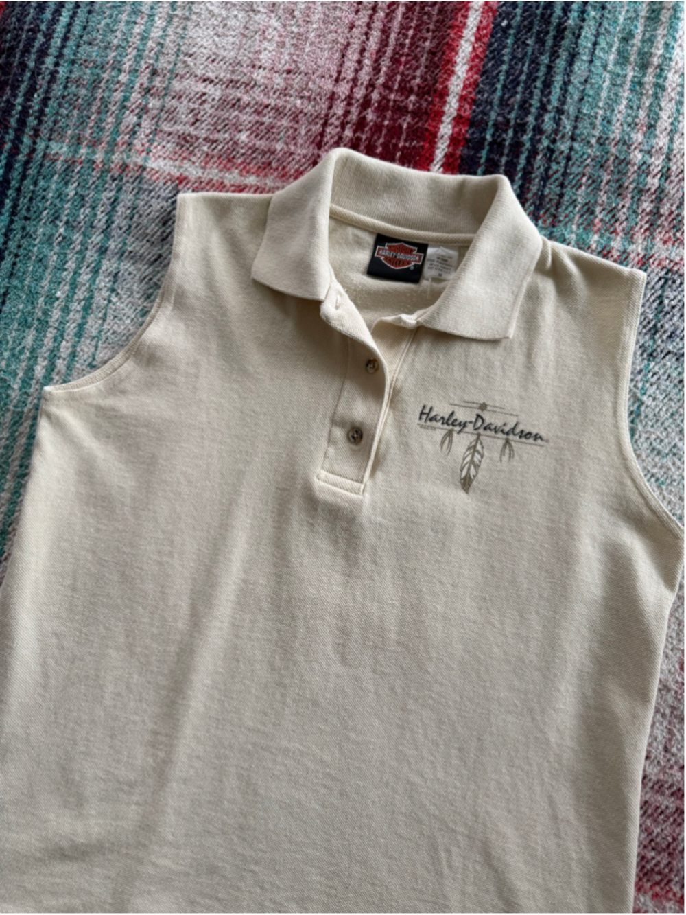 Vintage Harley Davidson Indianapolis Short Sleeve Cream Polo Shirt M